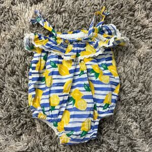 Dylan & Abby Stripe Lemon Print Ruffle Bubble Romper Baby Girl 6-9 Months